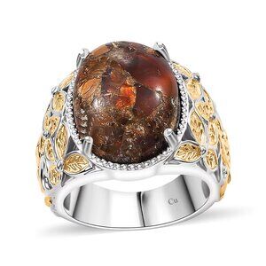 Fire Opal 10.25 ctw Solitaire Ring in 14K YG Over and Platinum Over Copper S7